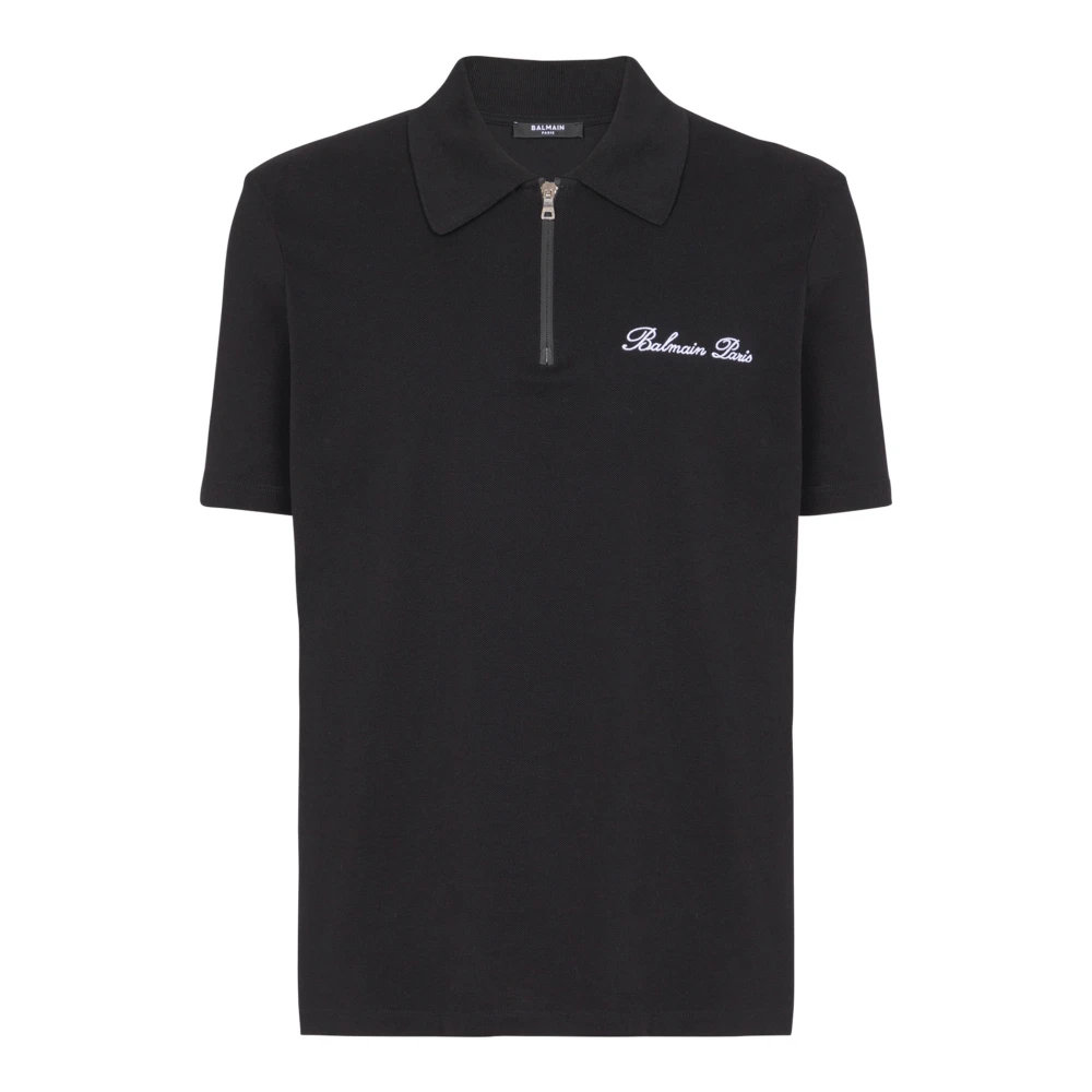 Balmain Black Short-Sleeved Polo Shirt With Signature Embroidery - Male - Polo Shirts - S - Tops