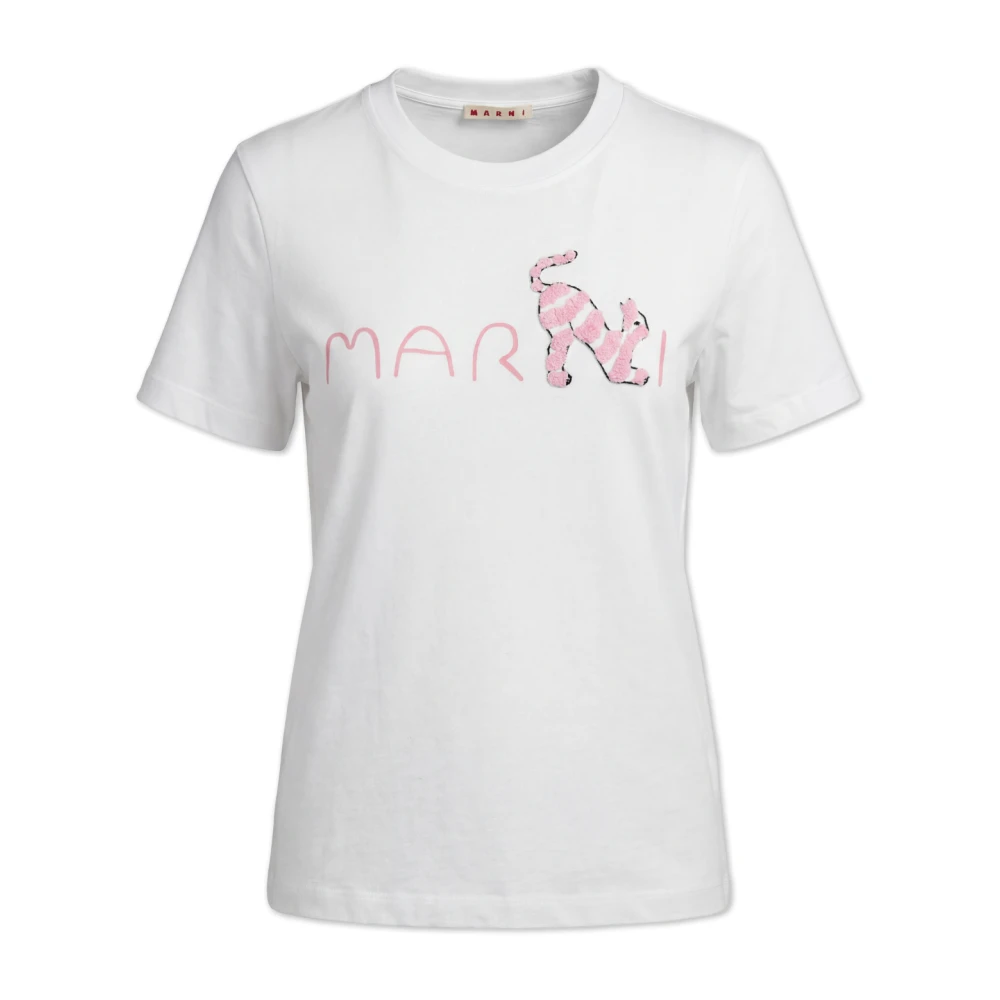 Marni Kvinno Vit Toppar Dam, S, Bomull, T-Shirt Med Präglad Logo