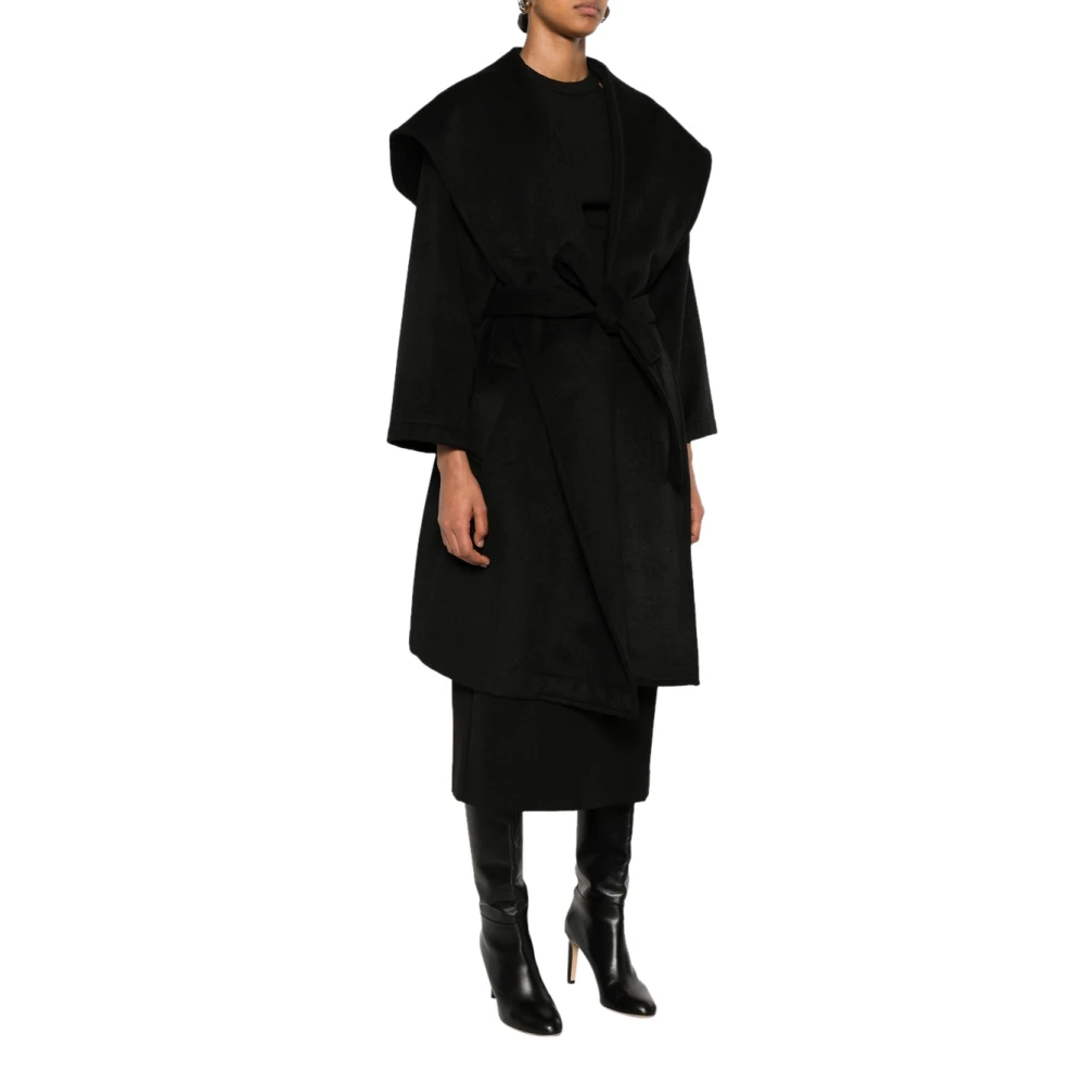 Twinset Zwarte mantel met ceintuur en sjaalkraag Black Dames