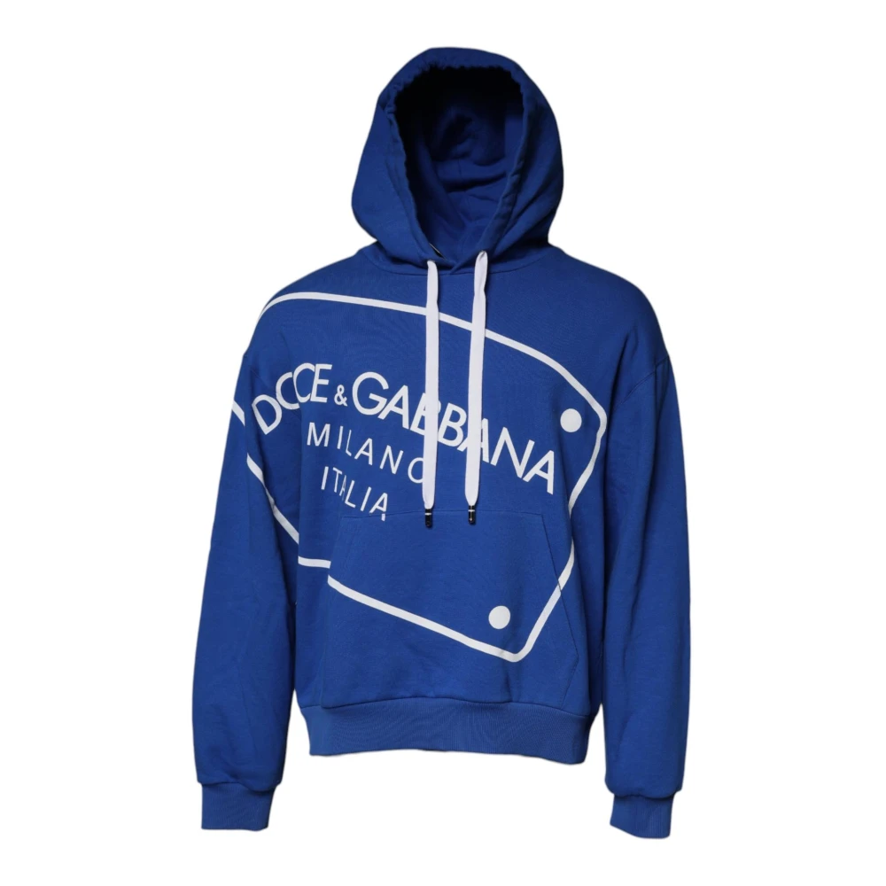 Dolce & Gabbana Blauwe Katoenen Logo Print Hoodie Blue Heren