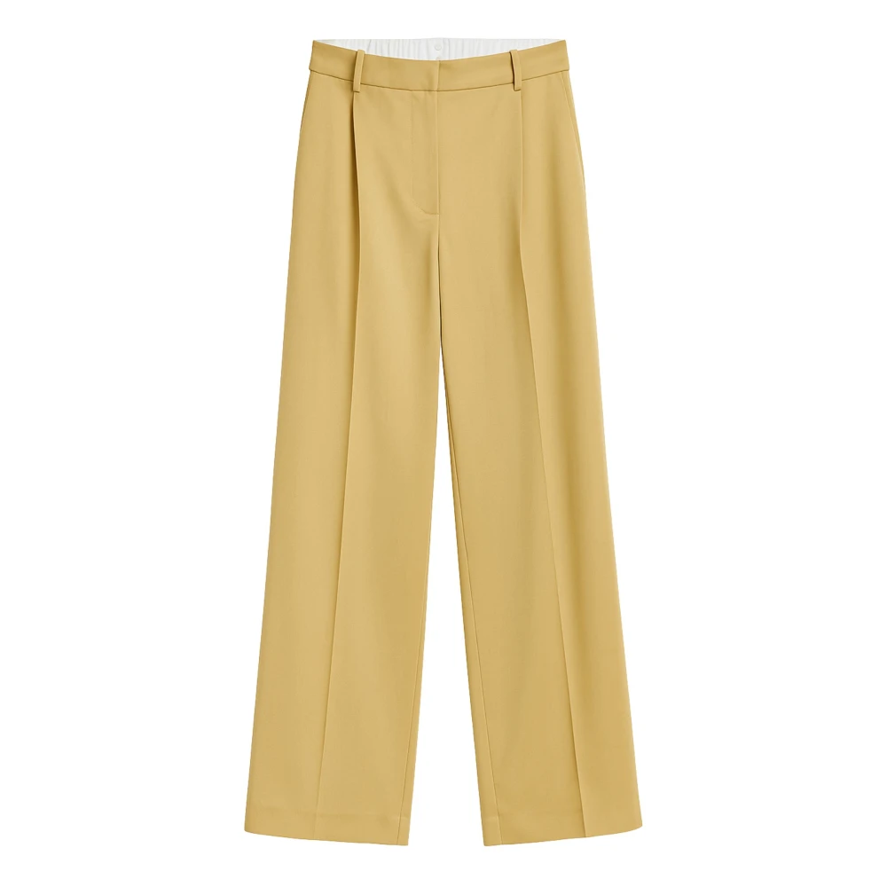 Liviana Conti Women's Beige Wool Gabardine Wide Leg Trousers