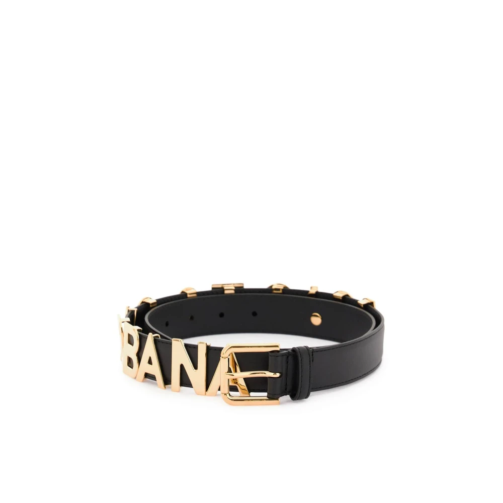 Dolce & Gabbana Leren Riem met Logo en Gouden Metalen Versiering Black Dames