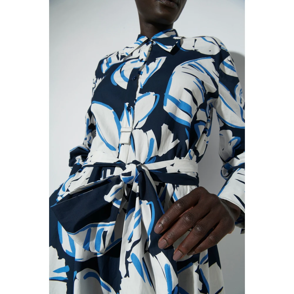 LUISA CERANO Blauwe Bloemenjurk met Knoopsluiting Multicolor Dames