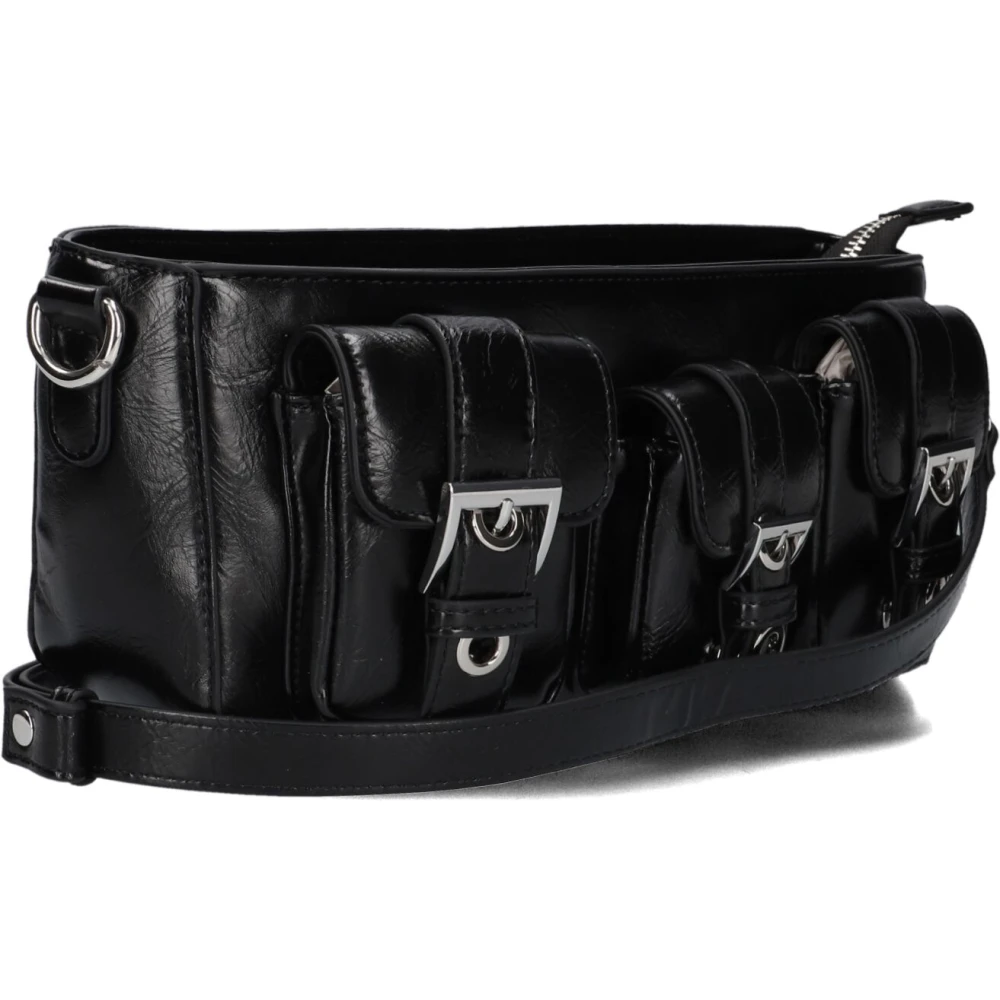 Núnoo Zwarte Schoudertas Penny Wrinkle Black Dames