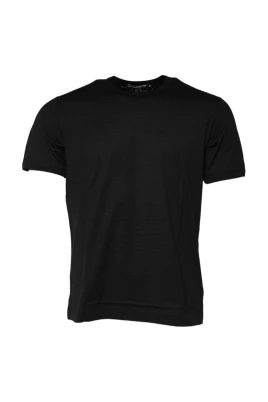Svart Logo Print Bomull T-shirt