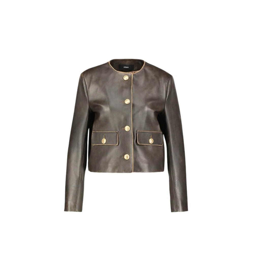 Arma Vintage leren jas met knoopsluiting Brown Dames