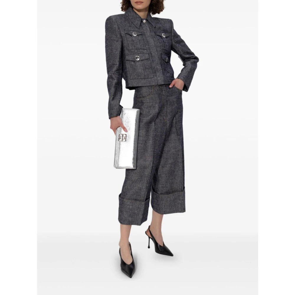 Givenchy Denim Jack met Korte Pasvorm en 4 Zakken Blue Dames