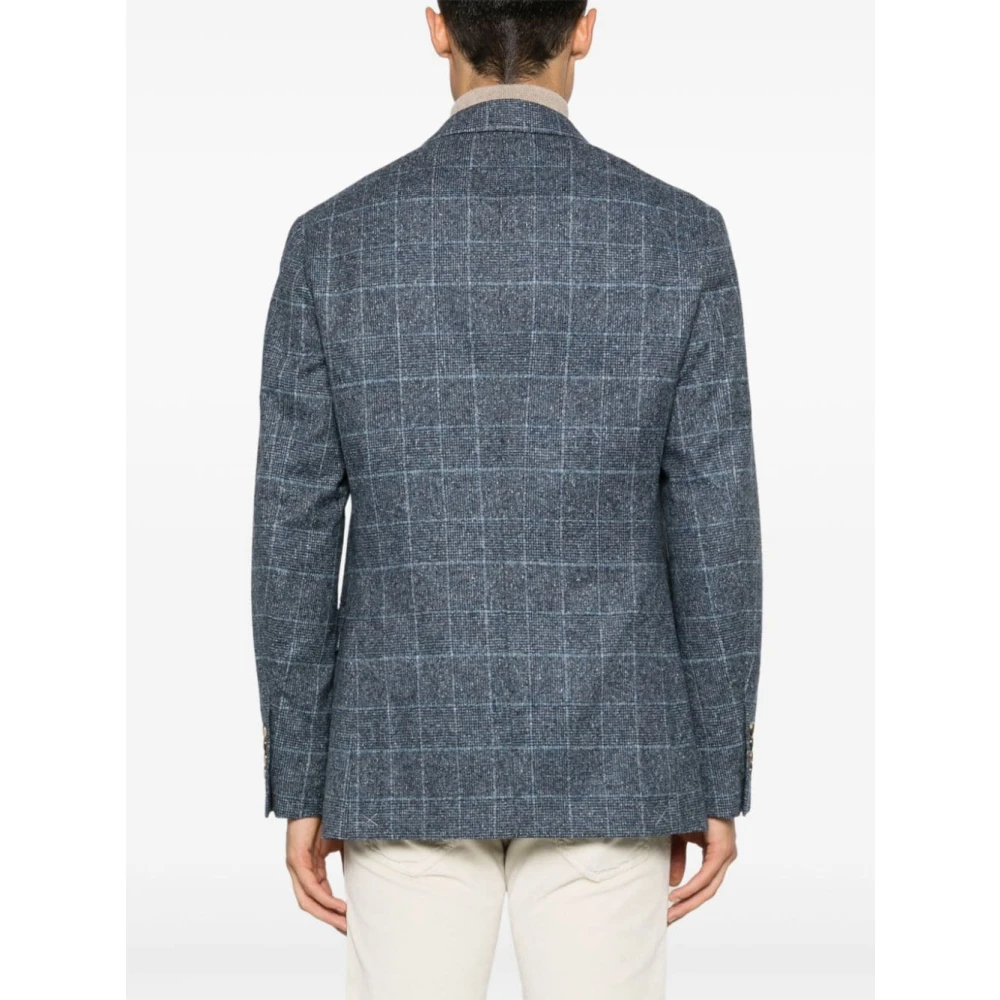 BRUNELLO CUCINELLI Geruite Blazer Met Revers Lange Mouw Blue Heren