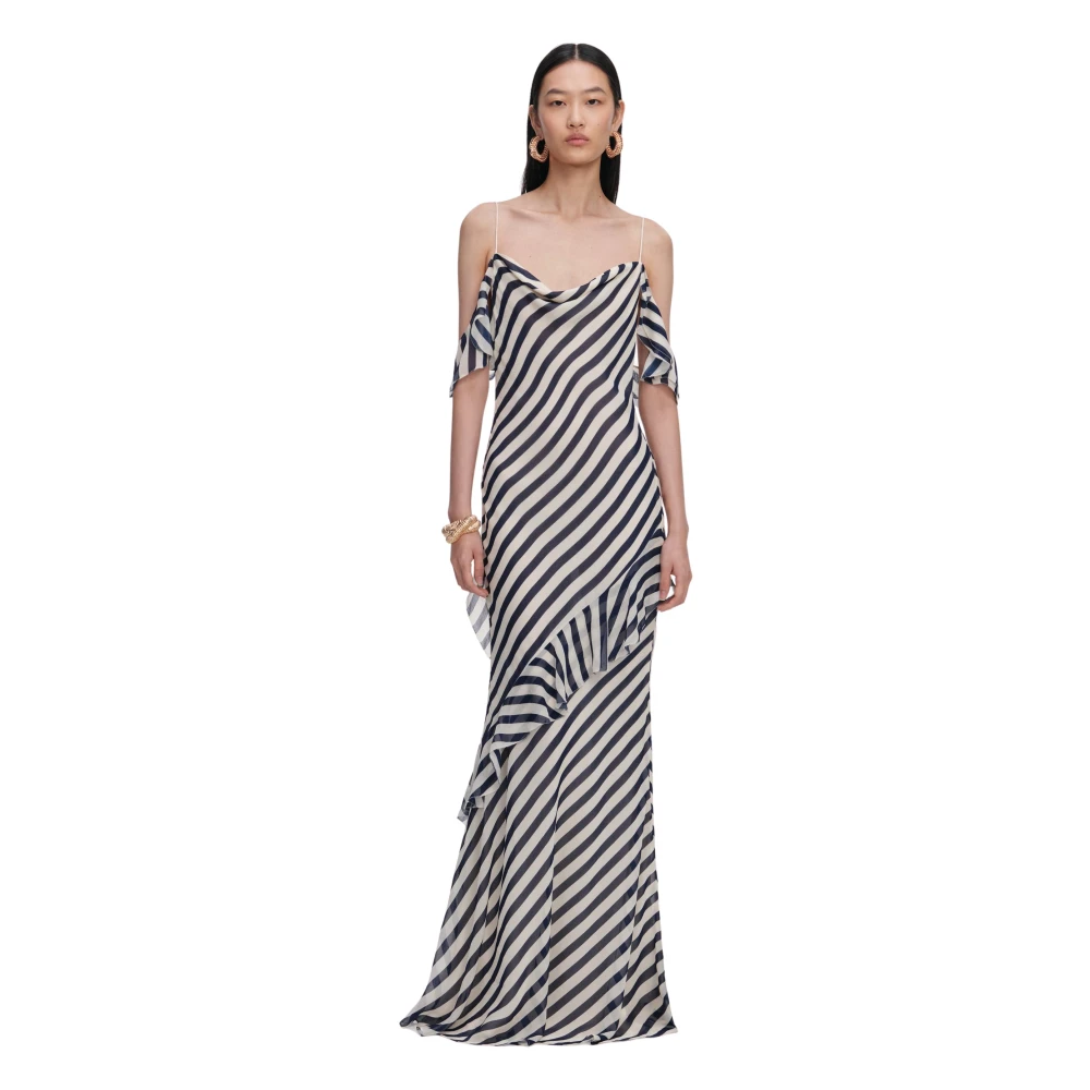 Self Portrait Women's Multicolor Gowns, S, Lace-Trimmed Georgette Maxi Dress