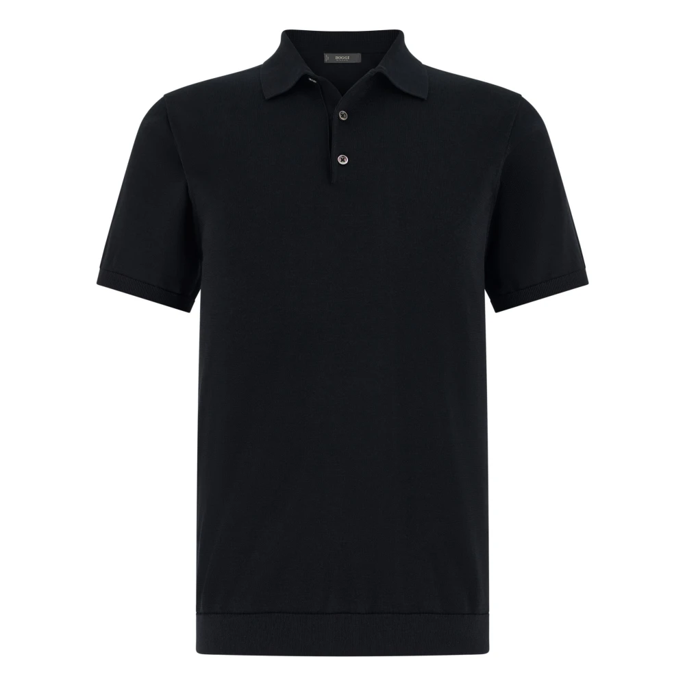Boggi Milano Mannelijk Zwart Truien & Vesten Heren, S, Katoen, Katoen En Zijde Gebreide Poloshirt
