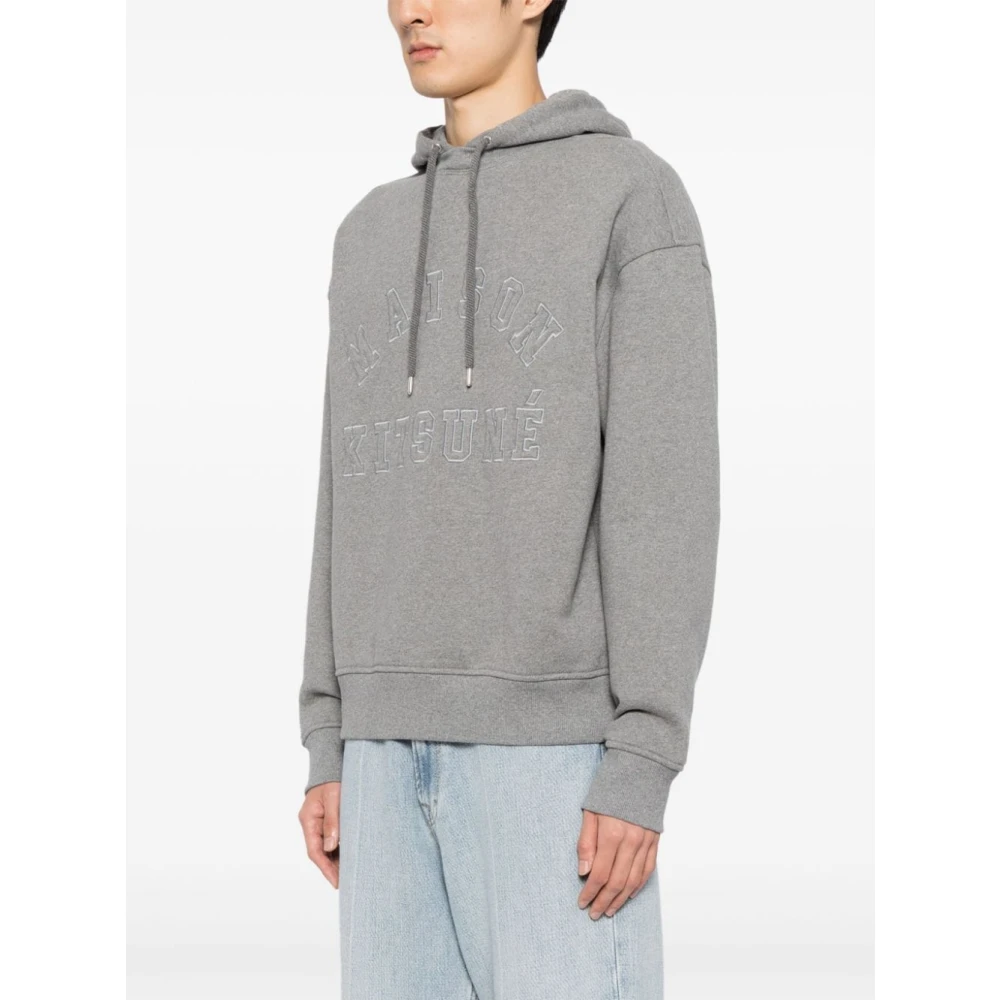 Maison Kitsuné Geborduurd Logo Grijze Sweater Hoodie Gray Heren