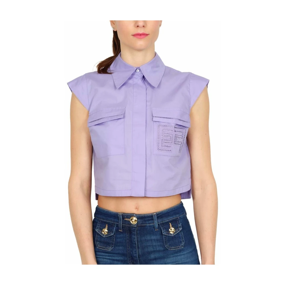 Elisabetta Franchi Korte Mouw Geborduurde Blouse Lavendel Purple Dames