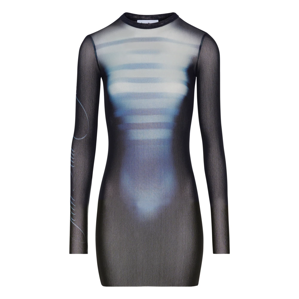 Jean Paul Gaultier Blauwe Print Korte Jurk met Transparant Ontwerp Blue Dames