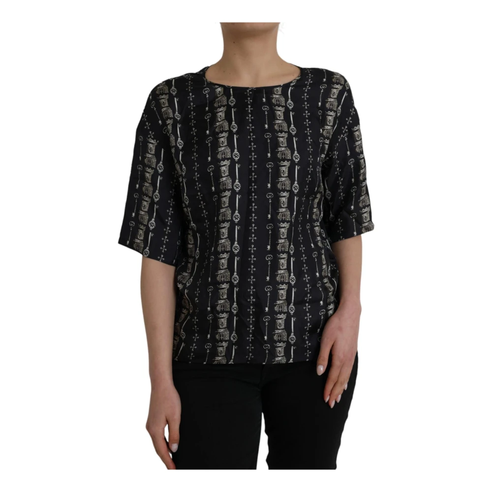 Dolce & Gabbana Middeleeuwse Sleutel Print Zijden Blouse Black Dames