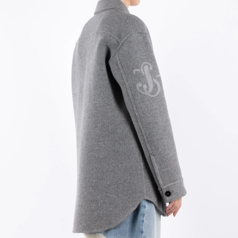 Jil Sander Grijze Wollen Jas Gray Dames