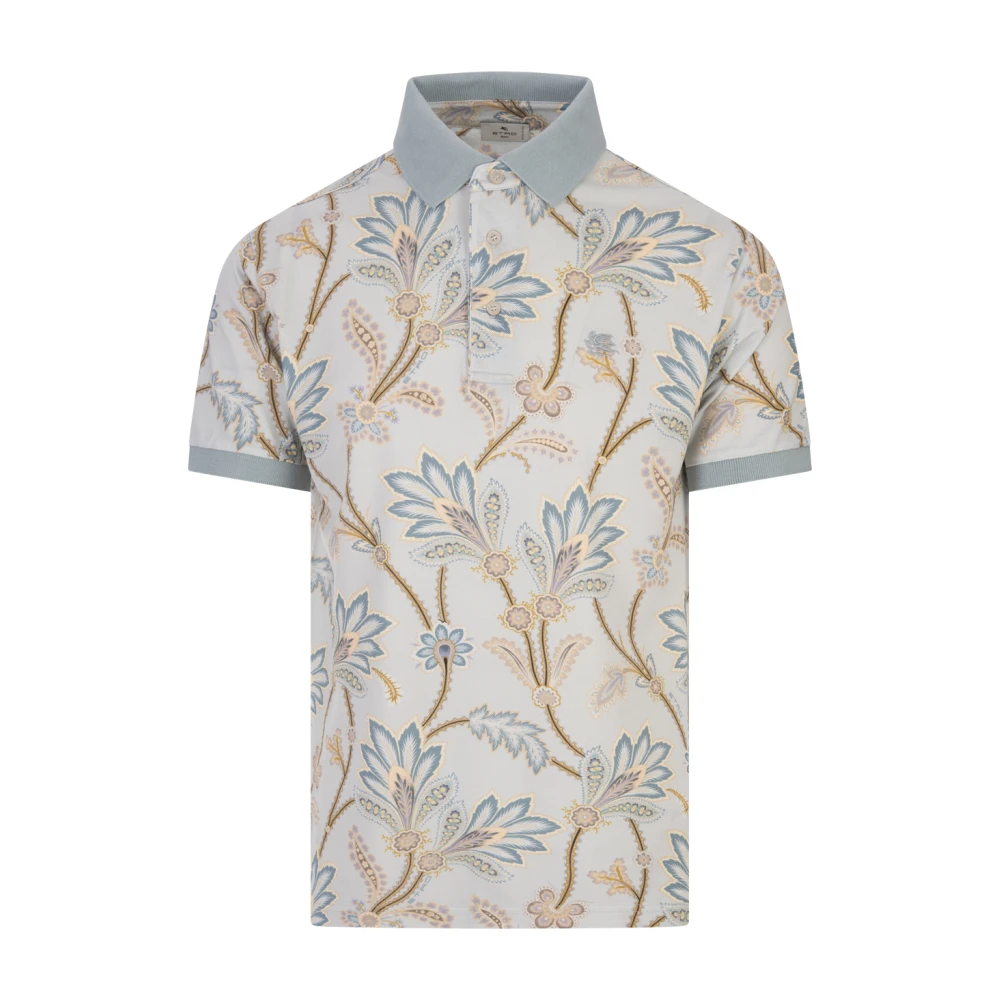 ETRO Blauwe Bloemen Polo Shirt Blue Heren