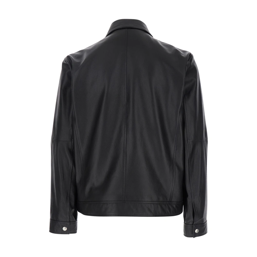 Arma Zwarte leren jas met klassieke kraag Black Heren