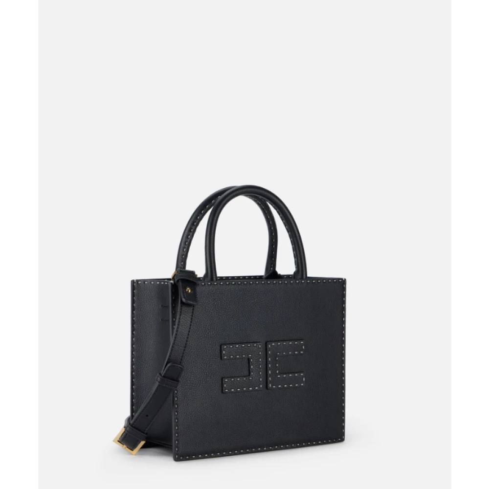 Elisabetta Franchi Zwarte Tote Handtas met Dubbele C Patch Black Dames