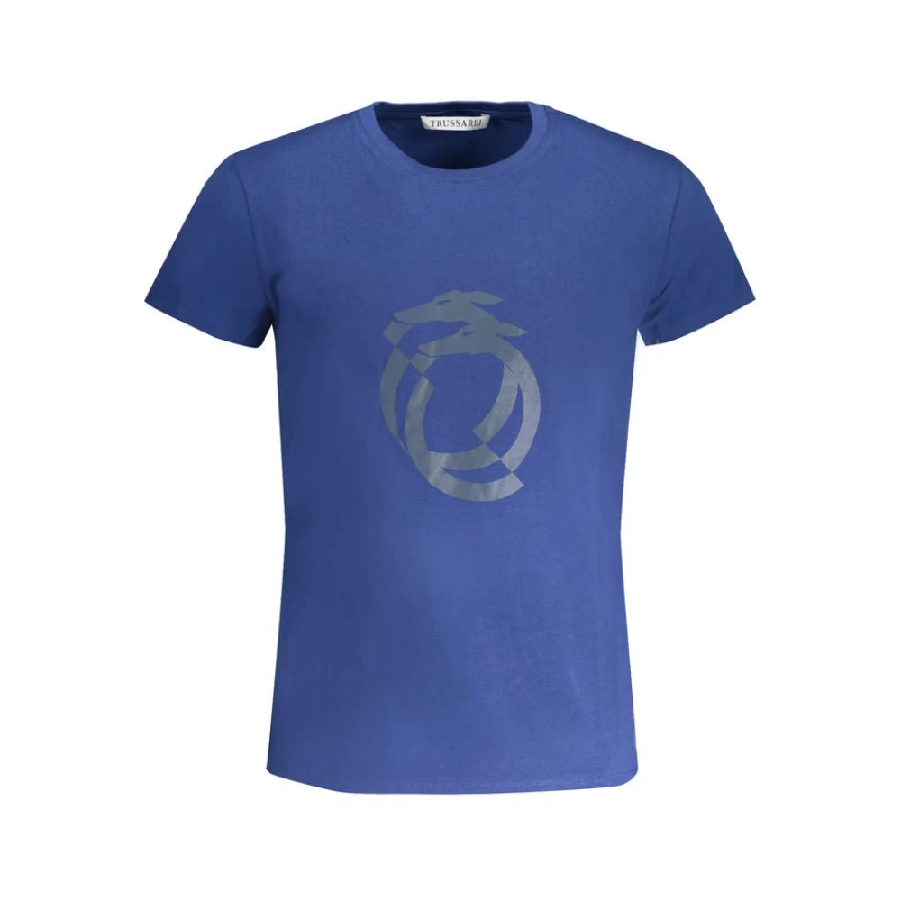 Trussardi Blauw Katoen Print Logo T-Shirt Blue Heren