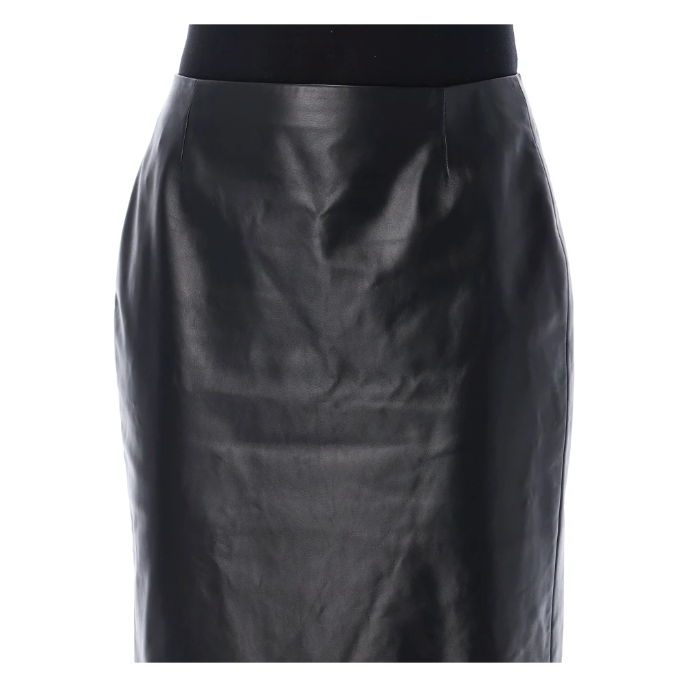 Ralph Lauren Zwarte Leren Midi Potlood Rok Black Dames