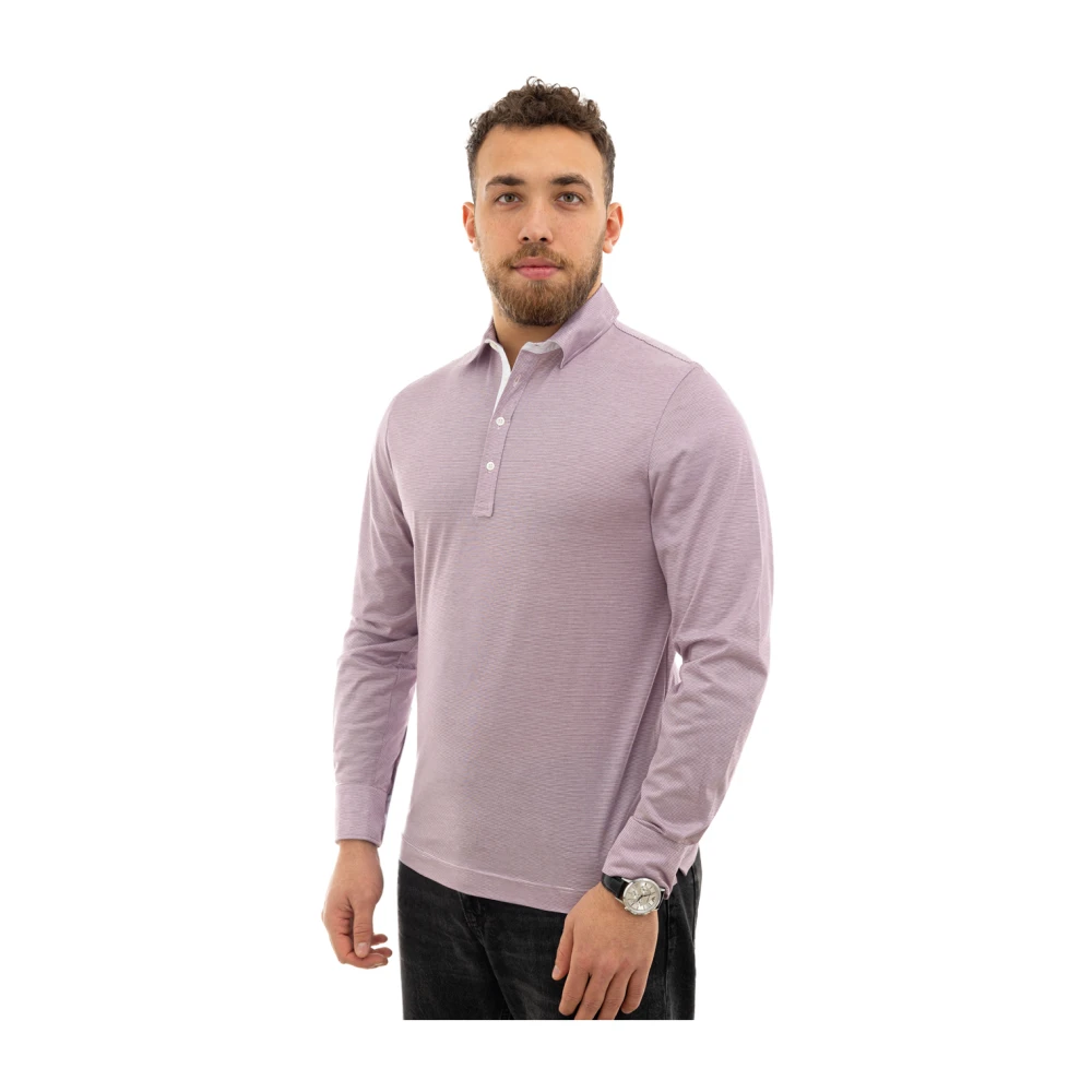 Canali Lange mouwen roze poloshirt Pink Heren