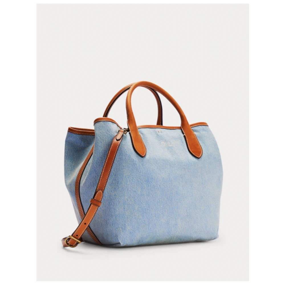 Polo Ralph Lauren Bellport Kleine Tote Tas in Licht Indigo Denim met Leren Rand Blue Dames