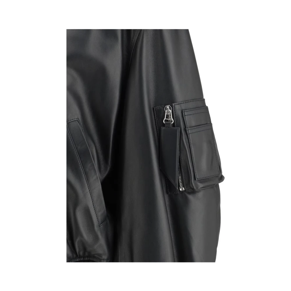 The Attico Leren bomberjack met geribbelde details Black Dames