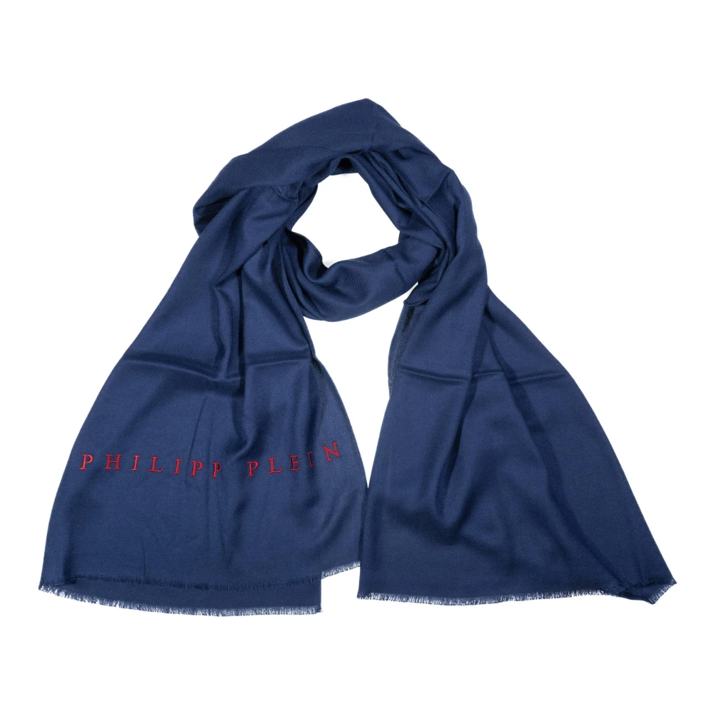 Philipp Plein Sjaal Halsdoek Stola met geborduurd Logo Blue Dames