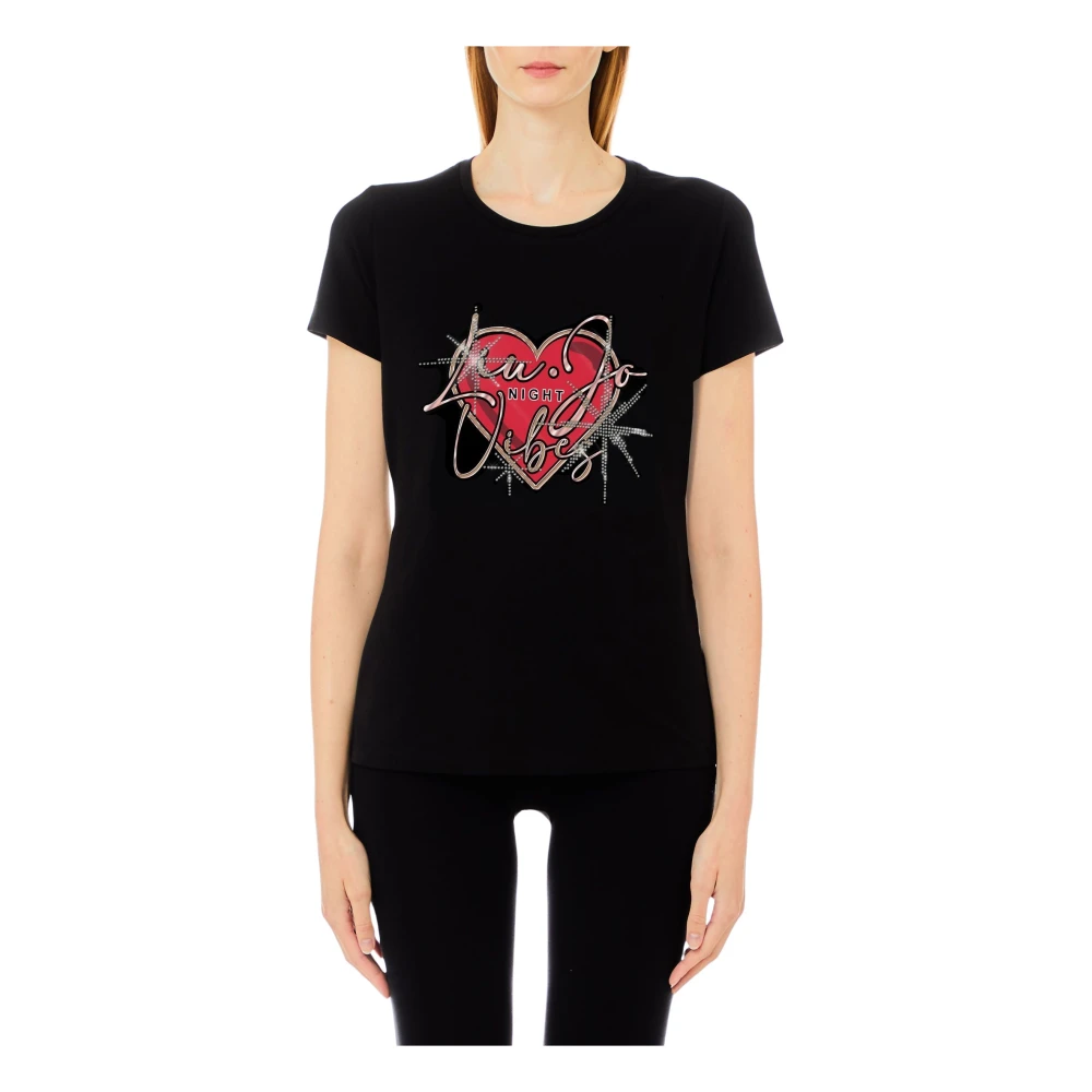 Liu Jo Hartprint Half Mouw Ronde Hals T-shirt Black Dames