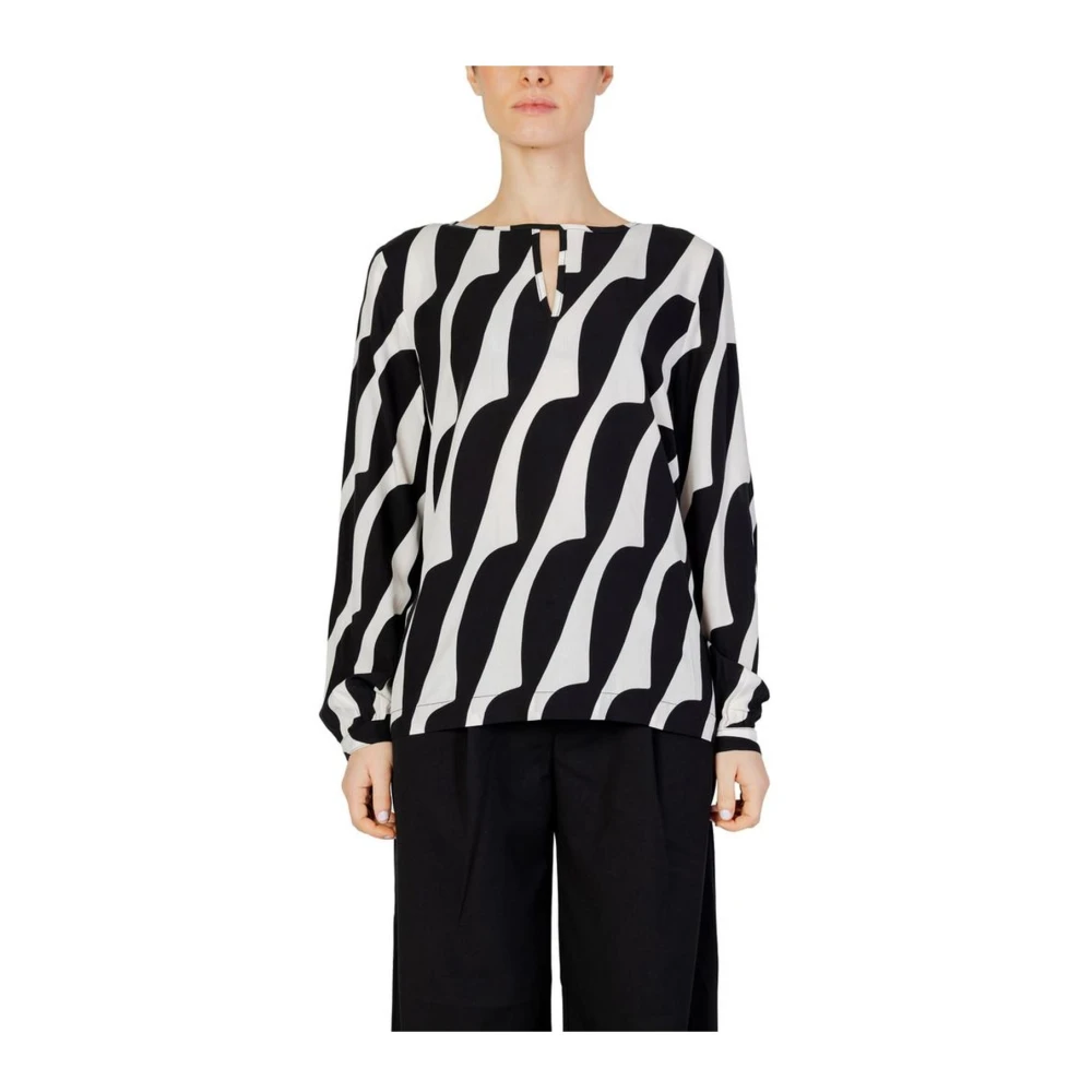 Street One Abstract Print Blouse met Lange Mouwen Black Dames
