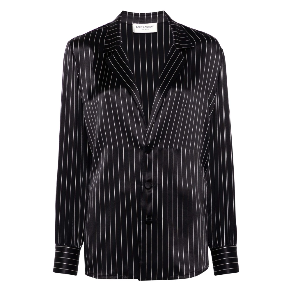 Saint Laurent Zijden gestreept pyjamashirt Black Dames