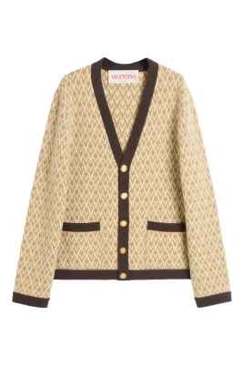 Beige Ullkofta med Jacquardmotiv
