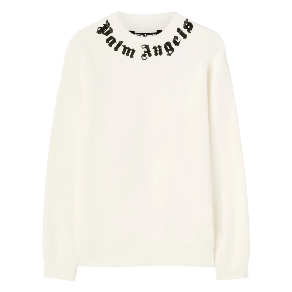 Palm Angels Logo Crew Neck Sweatshirt White Heren