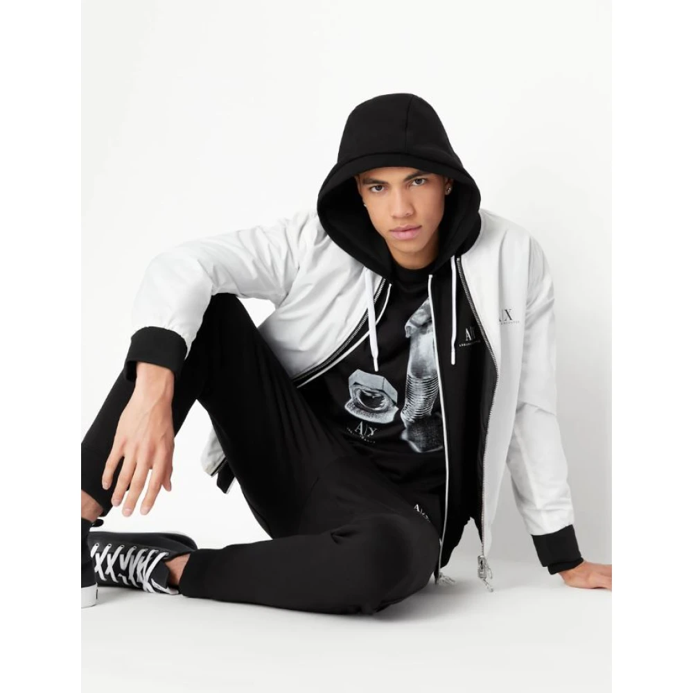 Armani Exchange Zwarte katoenen joggingbroek met logo print Black Heren