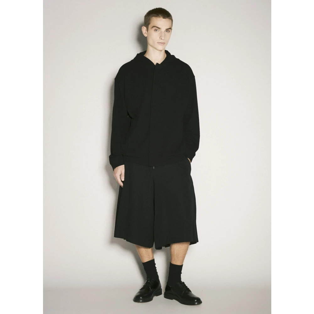 Yohji Yamamoto Geplooide katoenen twill shorts Black Dames