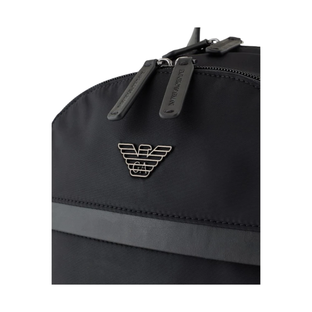 Emporio Armani Zwarte Nylon Rugzak met Adelaarsplaat Black Heren