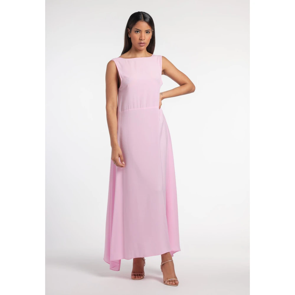 Mauro Grifoni Rugloze Lange Jurk met Zijsplit Pink Dames
