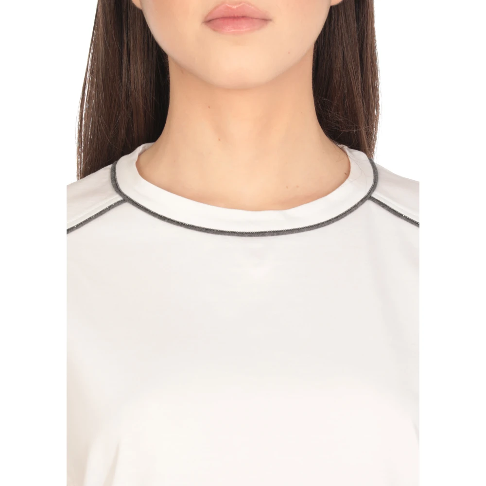 BRUNELLO CUCINELLI Wit Katoenen T-shirt met Messing Details White Dames
