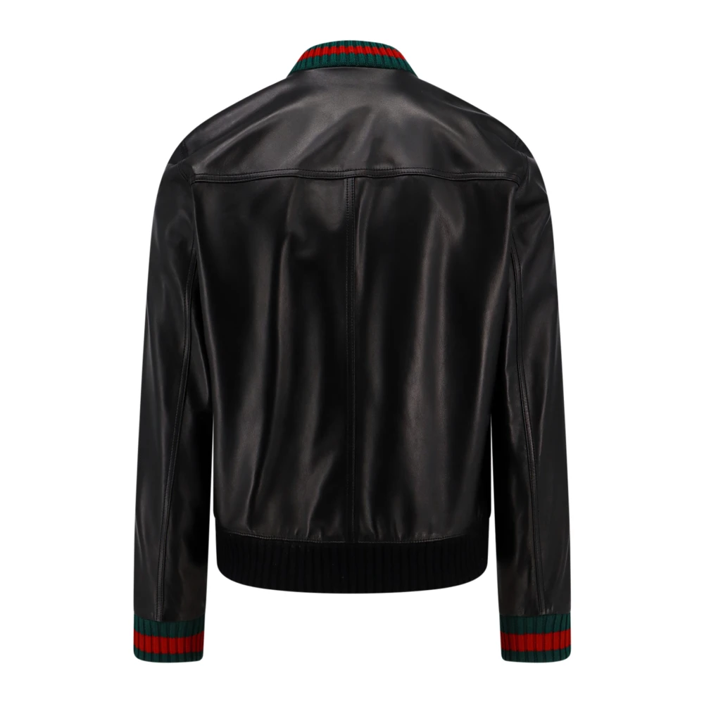 Gucci Leren jas met Web Profielen Black Heren