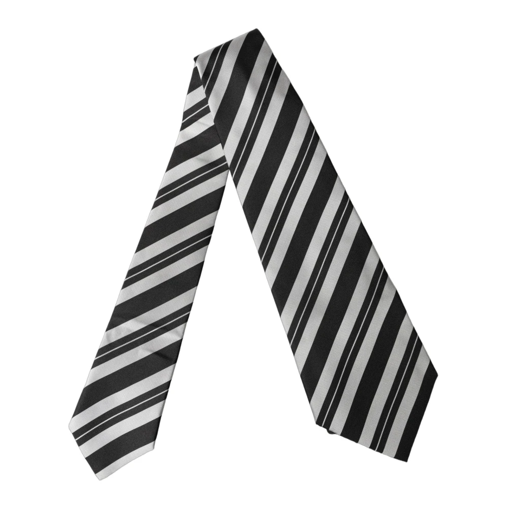 Dolce & Gabbana Women's Black Ties, One Size, Striped Silk Adjustable Necktie
