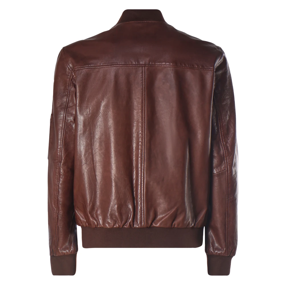 Mauro Grifoni Bruine Leren Jas Rits Sluiting Brown Heren