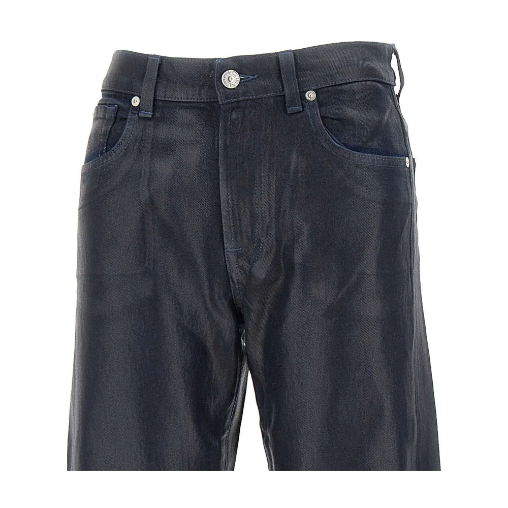 7 For All Mankind Midnight Blue Coated Denim Straight Leg Jeans Blue Dames