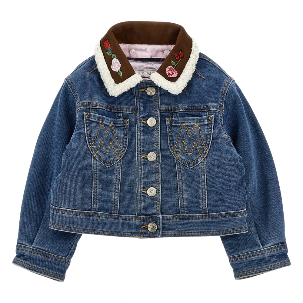 Monnalisa Jessie Embroidery Denim Jacket - Unisex - Light Jackets - Blue - 12 Y | 152 Cm - Kids