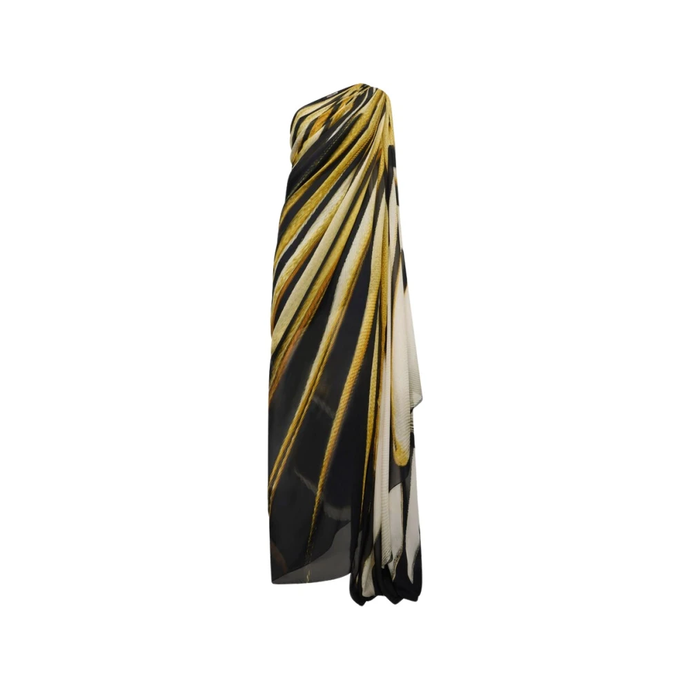 Roberto Cavalli Multicolor Gowns, Female, M, Gold Print One-Shoulder Caftan Dress