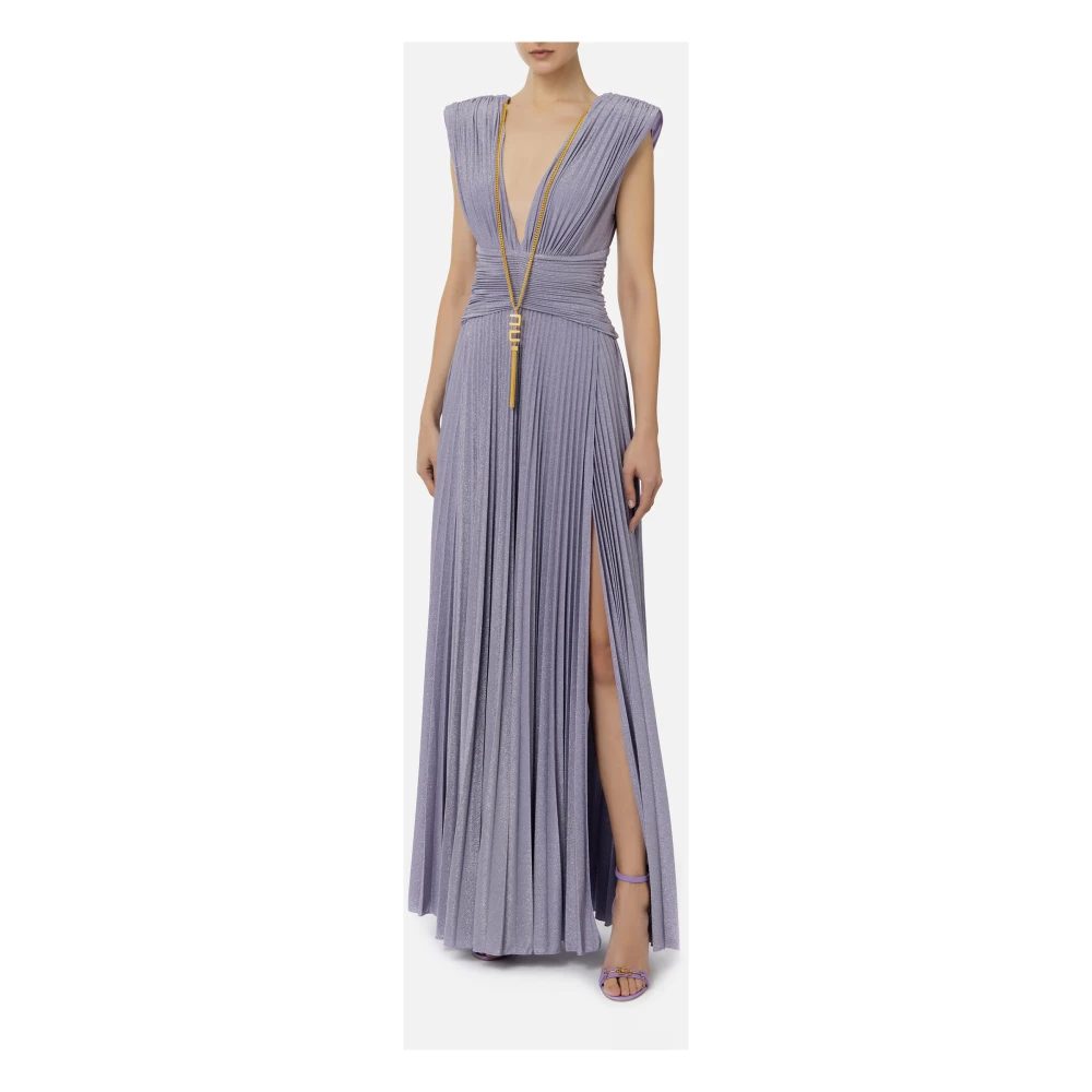 Elisabetta Franchi Lila Lurex Jersey Rode Loper Jurk Purple Dames