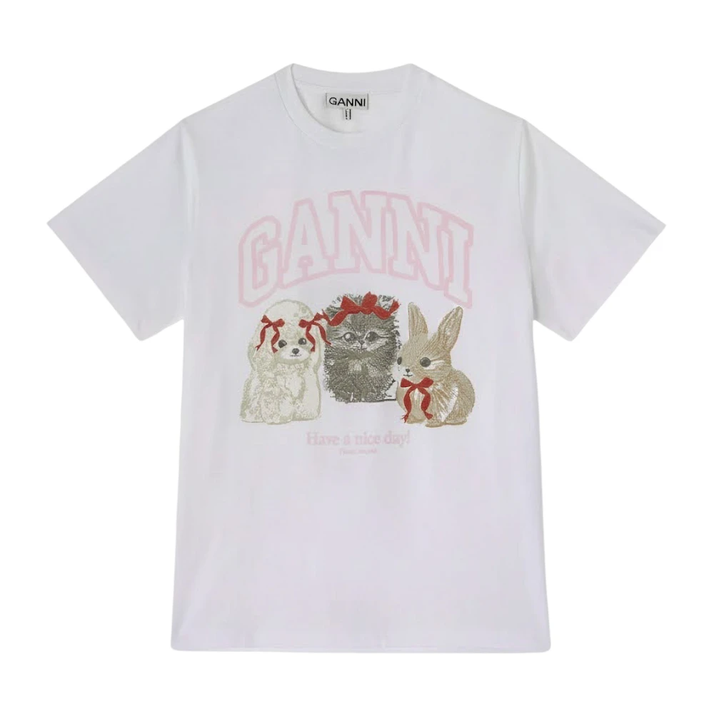 Ganni White T-Shirts, Female, L, Animals Print T-Shirt