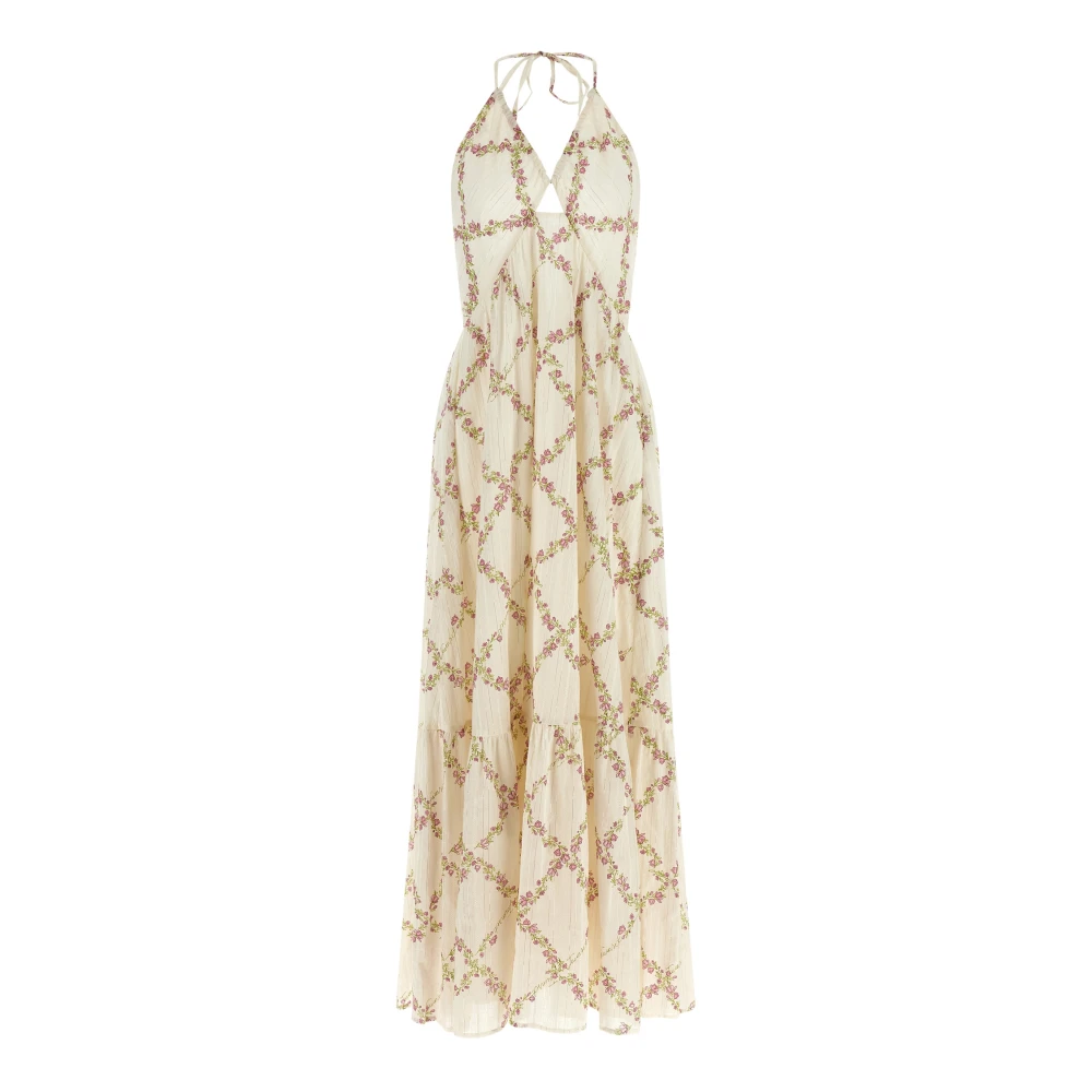 Twinset Women's White Maxi Dresses, S, Long Pinstripe Cotton Dress