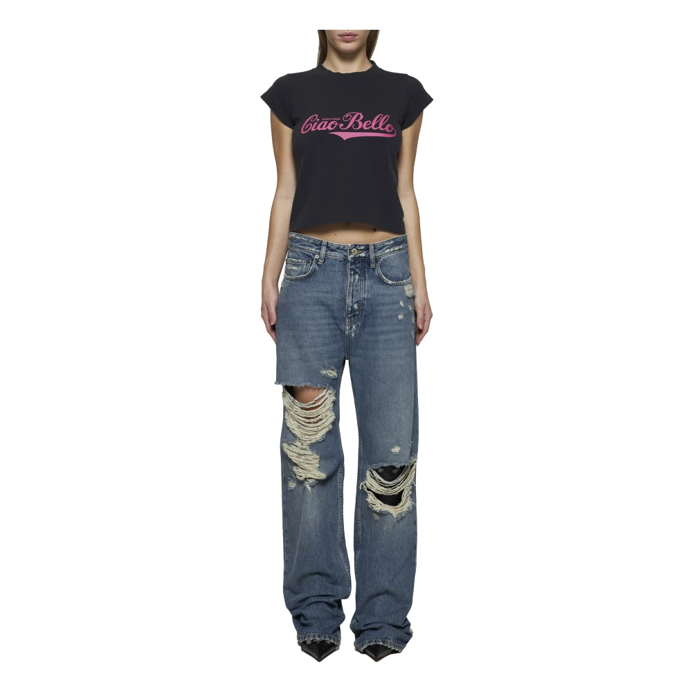 Balenciaga Gescheurde Denim Jeans met Raffelranden Blue Dames