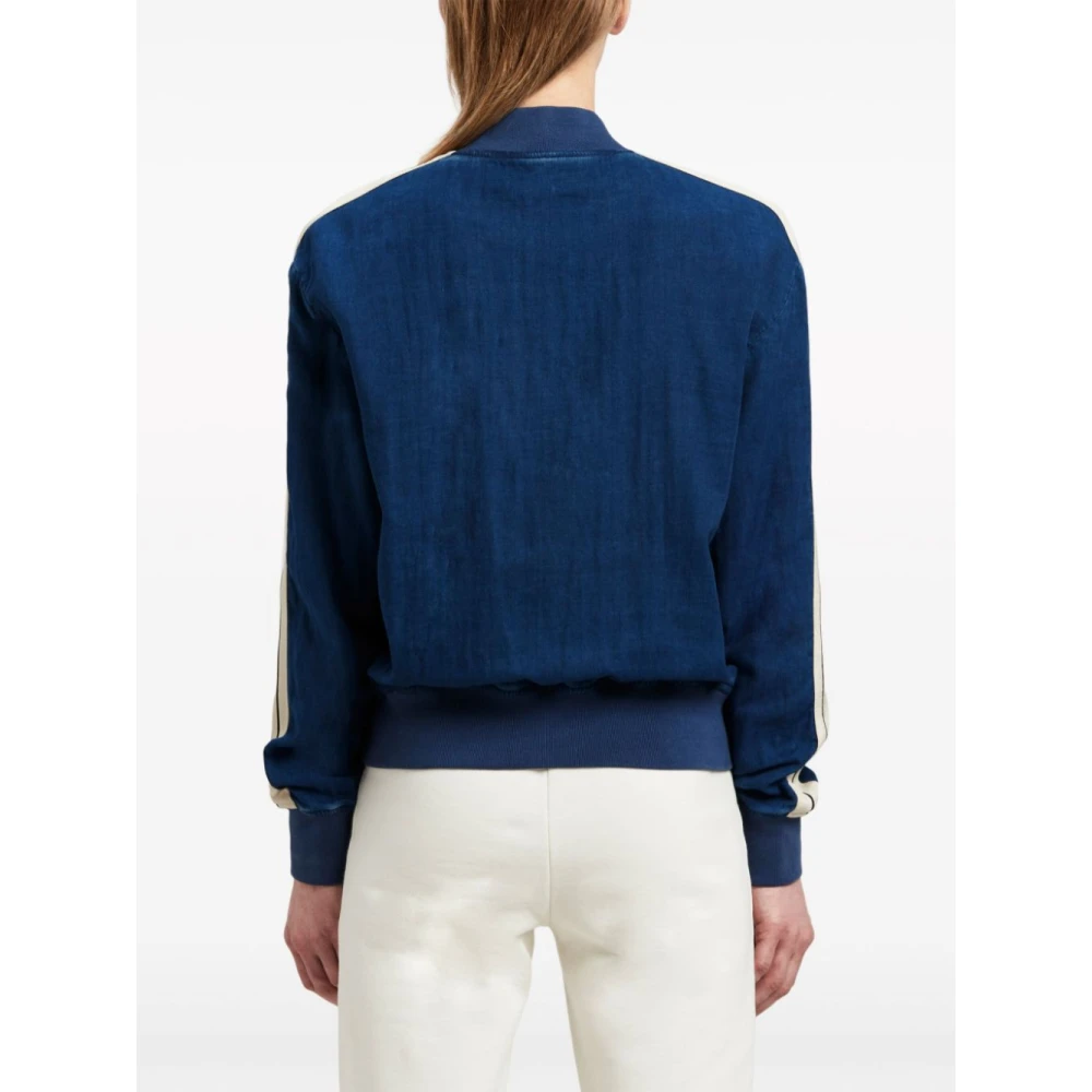 Palm Angels Blauwe Chambray Bomberjack Blue Dames