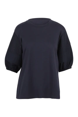 T-shirt med San Gallo-spetsärmar